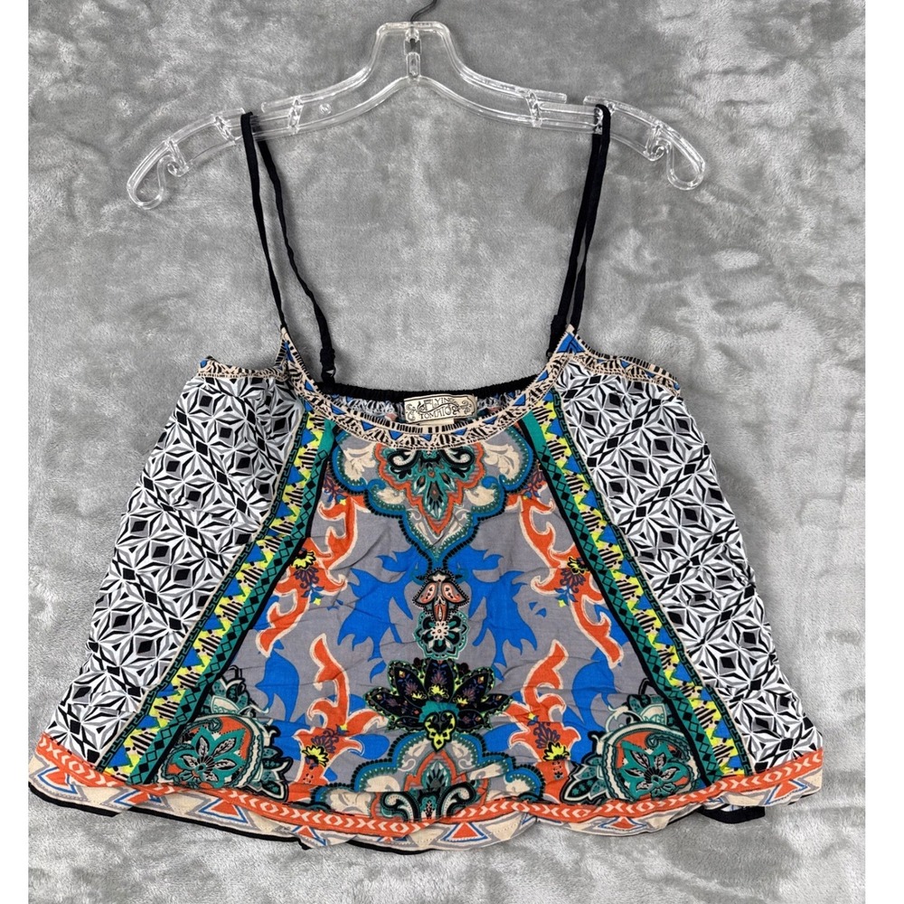 Flying Tomato Womens Small Boho Mixed Print Paisley Camisole Top Multi Color